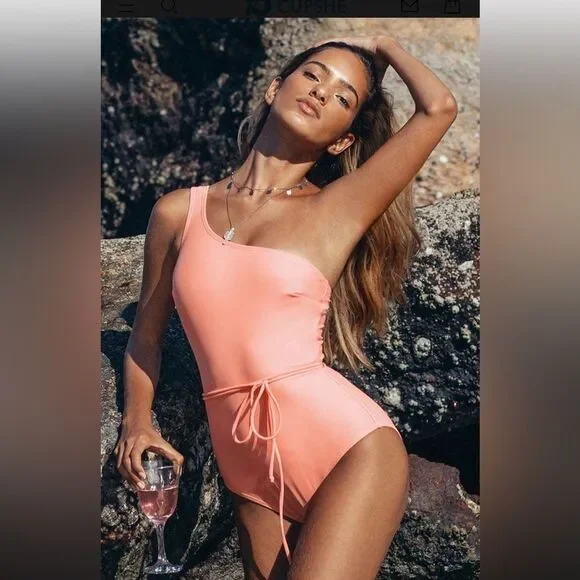 NWT Cupshe Coral One-Shoulder Swimsuit. Size Large. - Picture 1 of 6